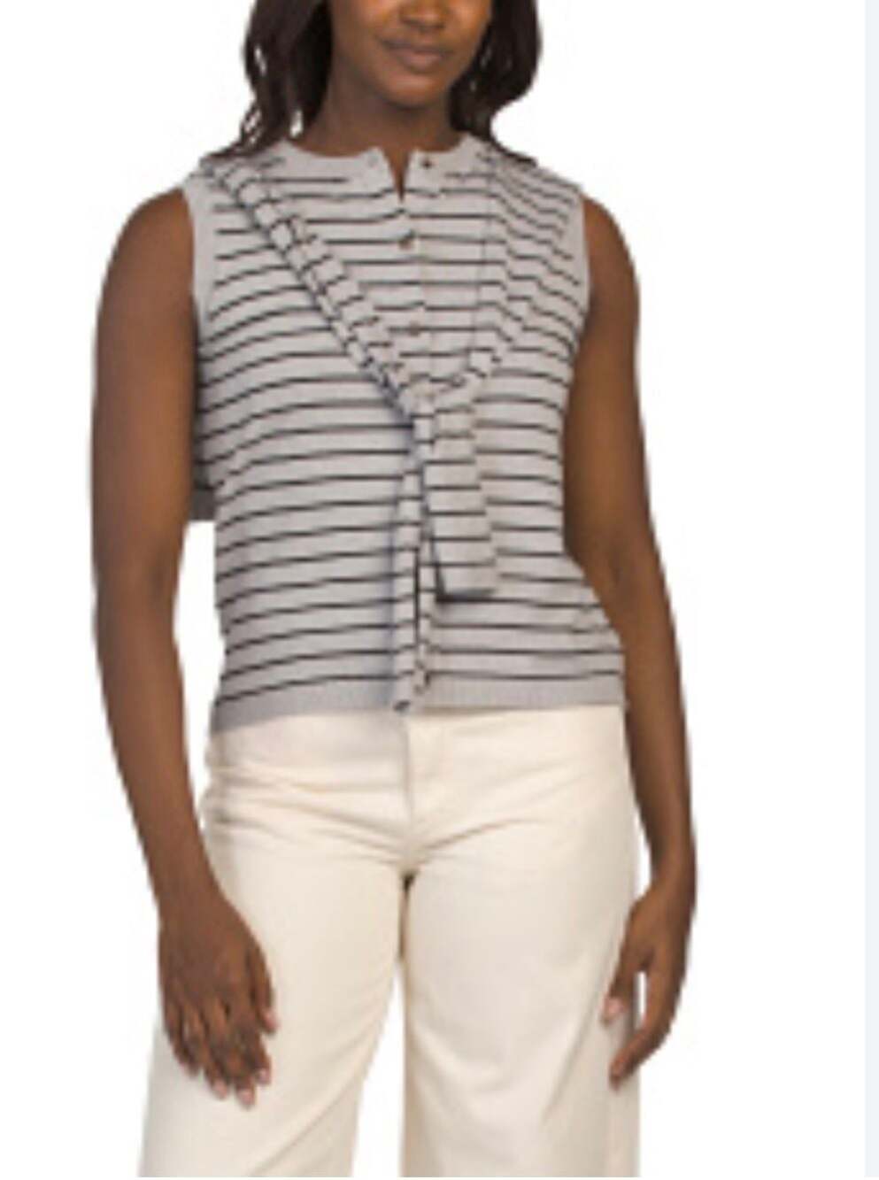 La Vila Milano Women's Striped Knit Sleeveless Tie-Front Sweater Top